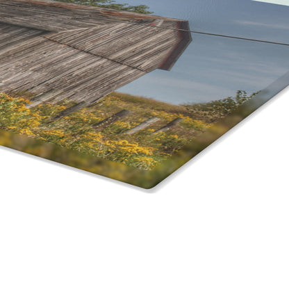 U R There Photography Schott Road Grey I Rustic Farmhouse Tempered-Glass Cutting Board
