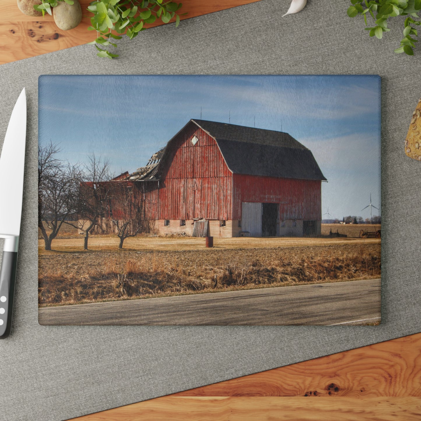 U R There Photography Elmwood Forgotten Apple Red Rustic Farmhouse Tempered-Glass Cutting Board