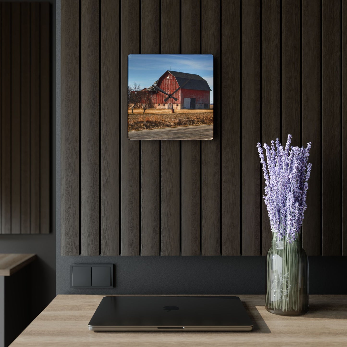 U R There Photography Elmwood Forgotten Apple Red Rustic Farmhouse Acrylic Analog Wall Clock