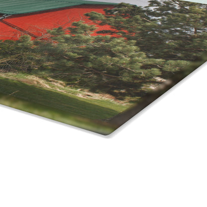 U R There Photography McAlpine Hidden Red Rustic Farmhouse Tempered-Glass Cutting Board