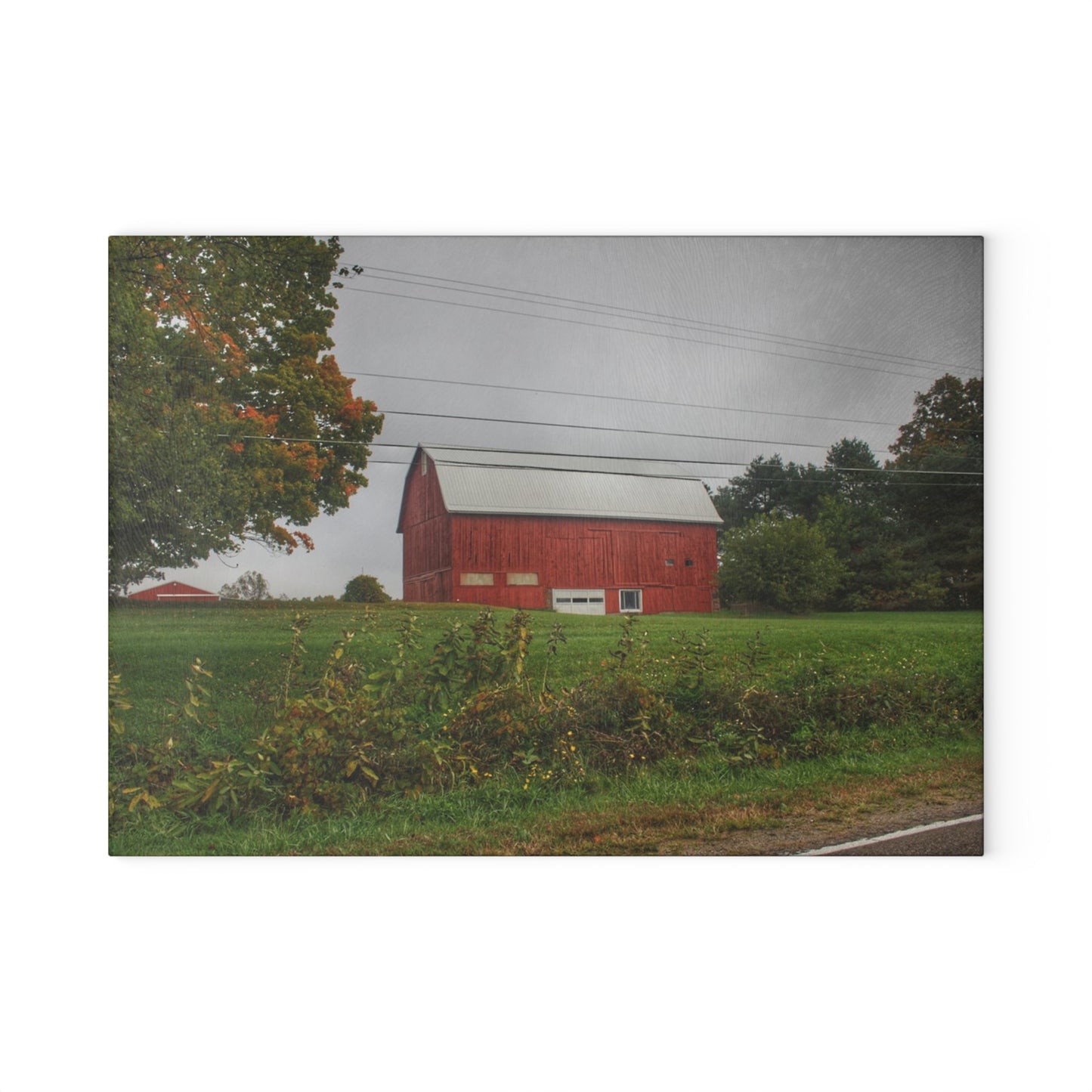 U R There Photography Bronson Lake Road Red Rustic Farmhouse Tempered-Glass Cutting Board