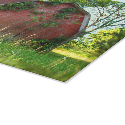 U R There Photography Murphy Lake Road Old Red Rustic Farmhouse Tempered-Glass Cutting Board