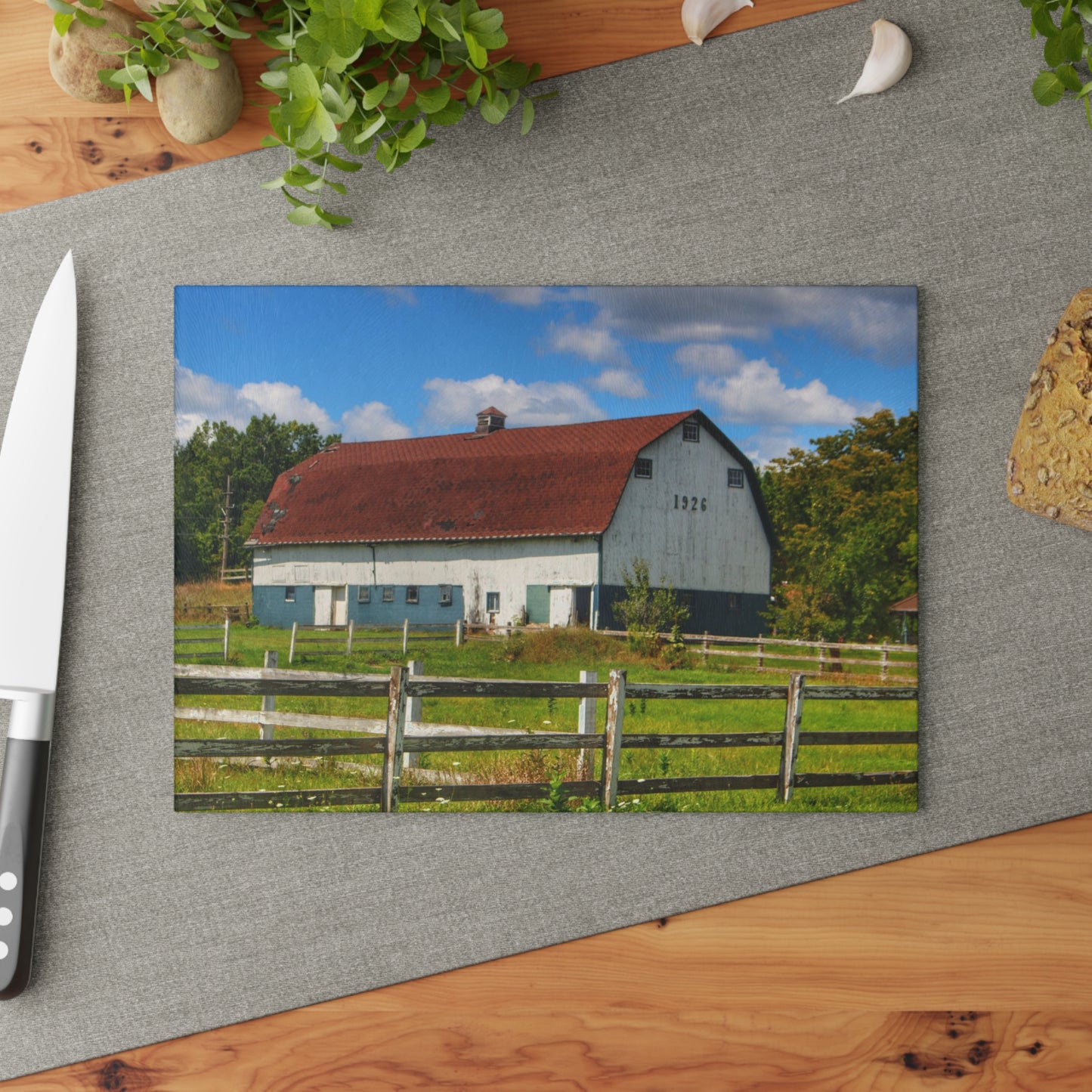 U R There Photography Beyond the Fence on Clark Road Rustic Farmhouse Tempered-Glass Cutting Board