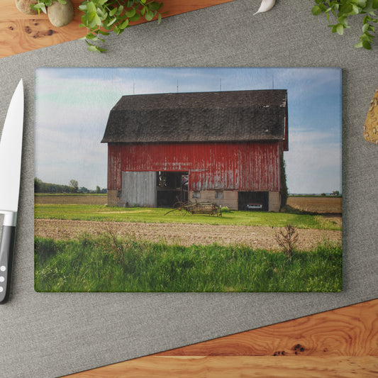 U R There Photography Unionville Elmwood Road Red I Rustic Farmhouse Tempered-Glass Cutting Board