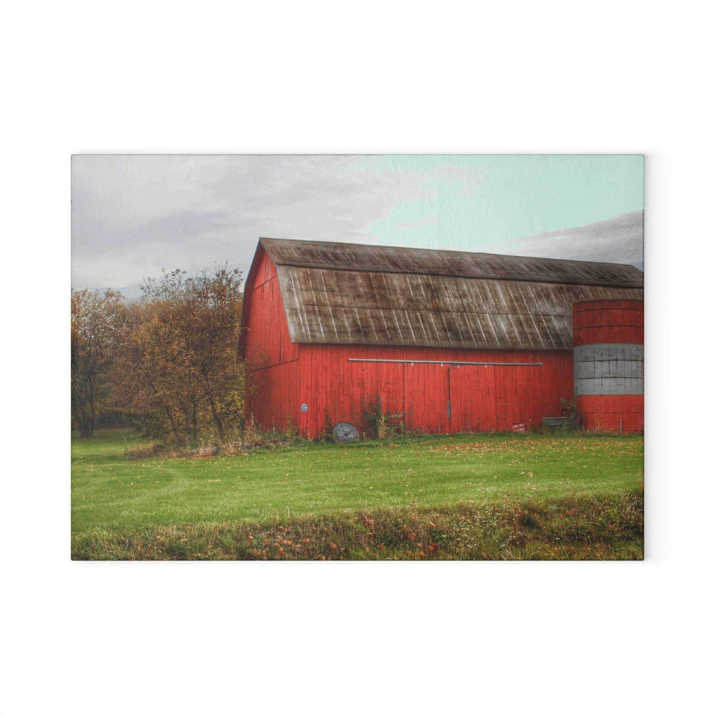 U R There Photography Oak Road Barber Barn I Rustic Farmhouse Tempered-Glass Cutting Board