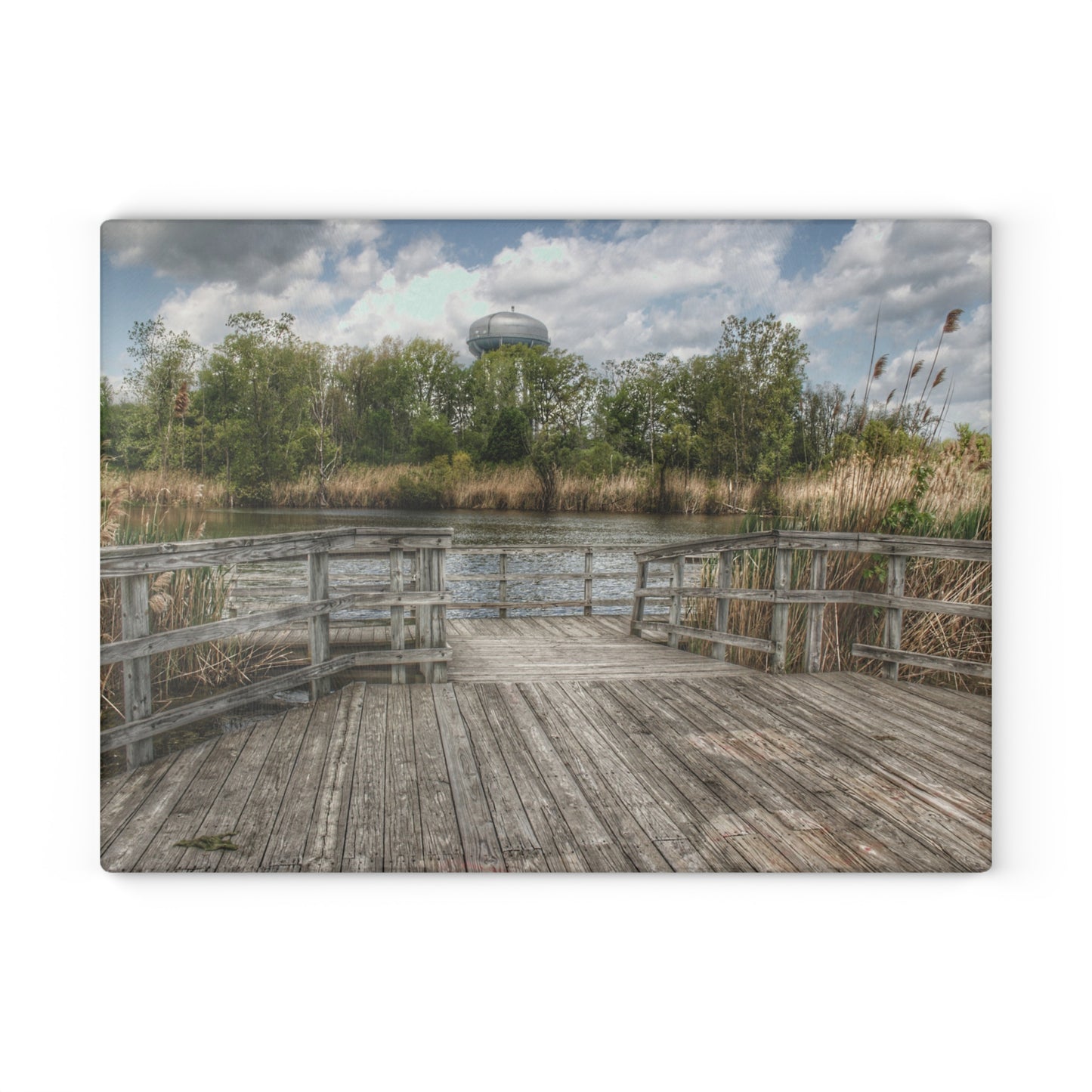 Barn Boutique Rustic Tempered-Glass Cutting Board| Bridge Overlooking Water Tower Park in Lapeer