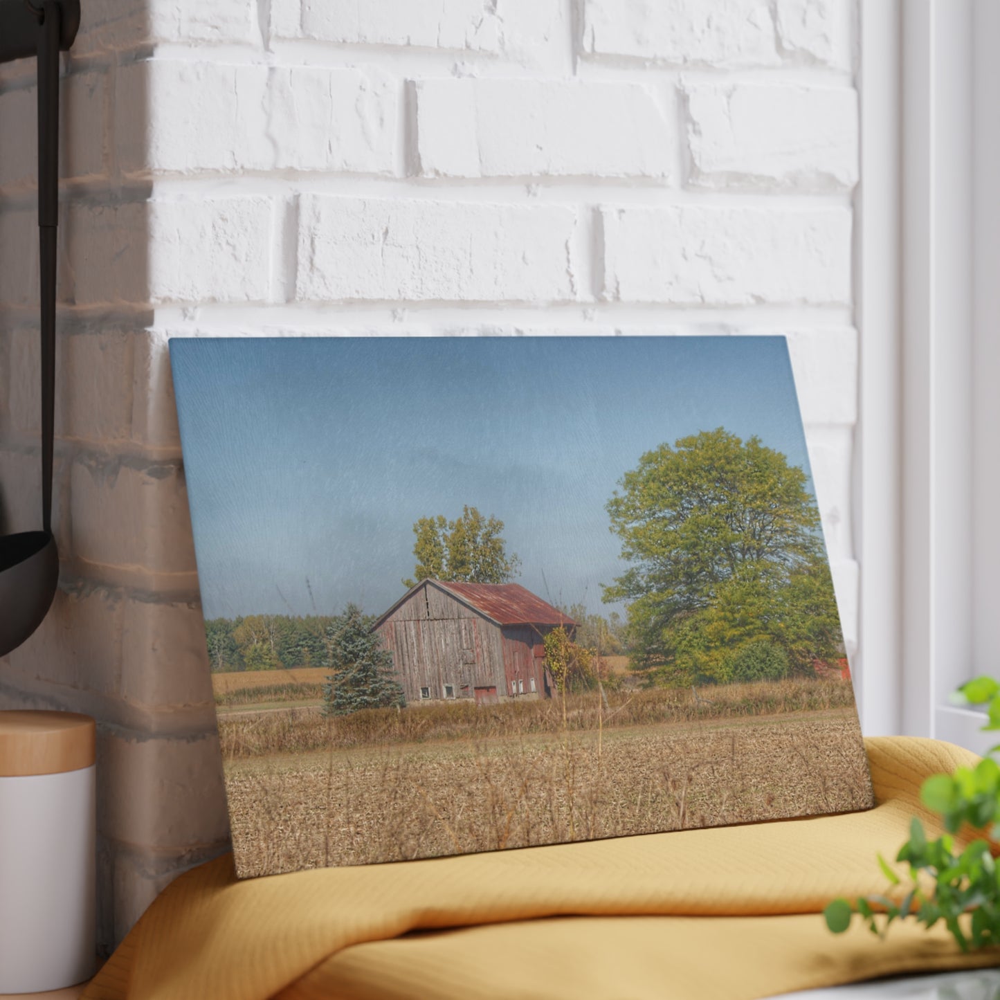 U R There Photography Brown City Wellman Line Road Little Red Rustic Farmhouse Tempered-Glass Cutting Board