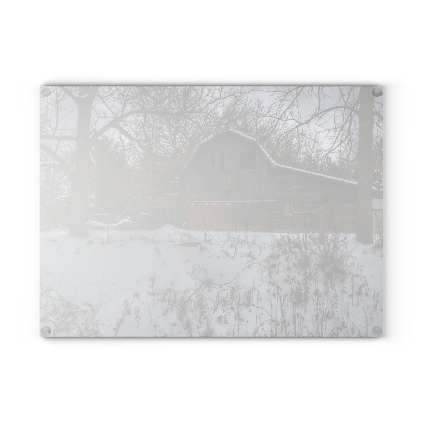 U R There Photography Hayes Road Grey in Winter II Rustic Farmhouse Tempered-Glass Cutting Board
