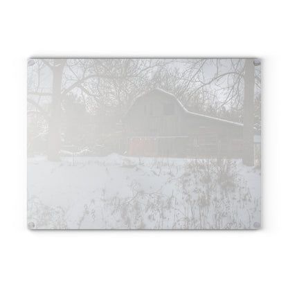 U R There Photography Hayes Road Grey in Winter II Rustic Farmhouse Tempered-Glass Cutting Board