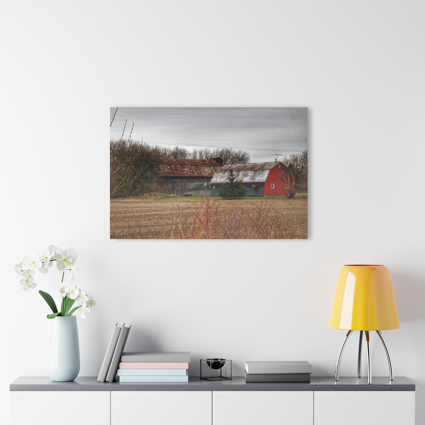 U R There Photography South Summers Road Rusted Grey and Little Red Rustic Farmhouse Acrylic Wall Print