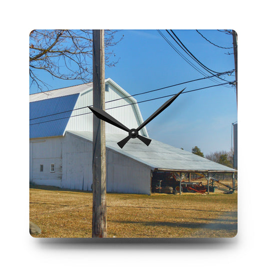 U R There Photography Wolcott White Rustic Farmhouse Acrylic Analog Wall Clock 10.75'' × 10.75'' (Square)