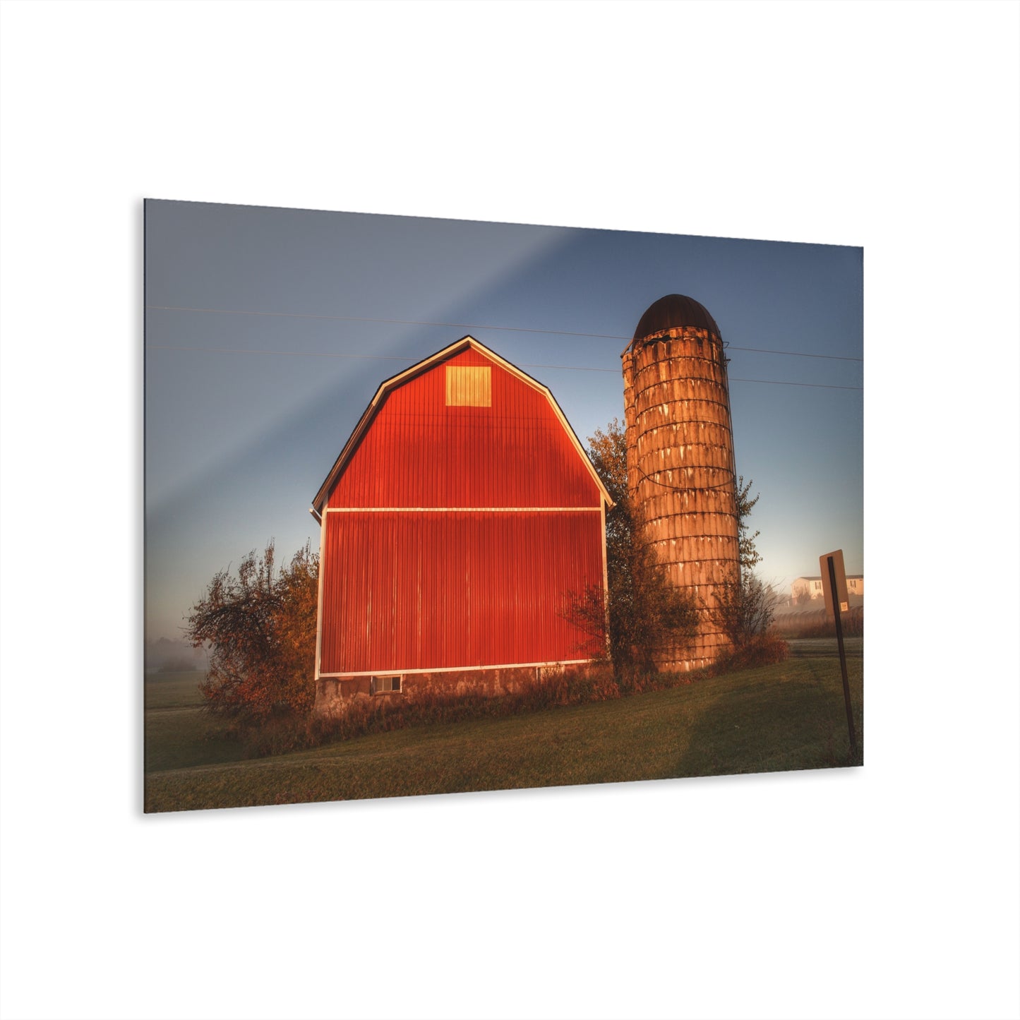 U R There Photography Klam Road Red Meets Foggy Sunrise I Rustic Farmhouse Acrylic Wall Print