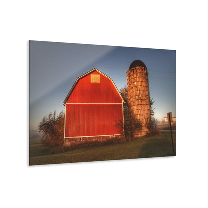 U R There Photography Klam Road Red Meets Foggy Sunrise I Rustic Farmhouse Acrylic Wall Print