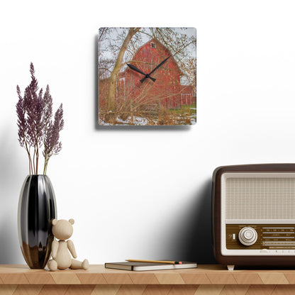 U R There Photography Holmes Road Red I Rustic Farmhouse Acrylic Analog Wall Clock