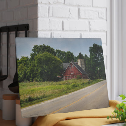 U R There Photography Metamora Red II Rustic Farmhouse Tempered-Glass Cutting Board