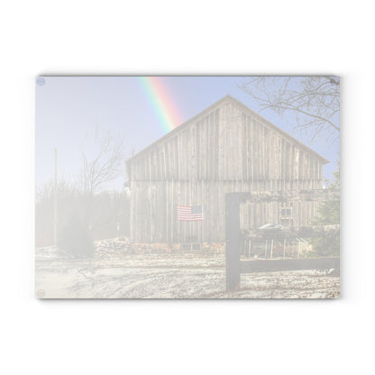 U R There Photography Barn Blessings on Sutton Road Rustic Farmhouse Tempered-Glass Cutting Board 8"x 11"