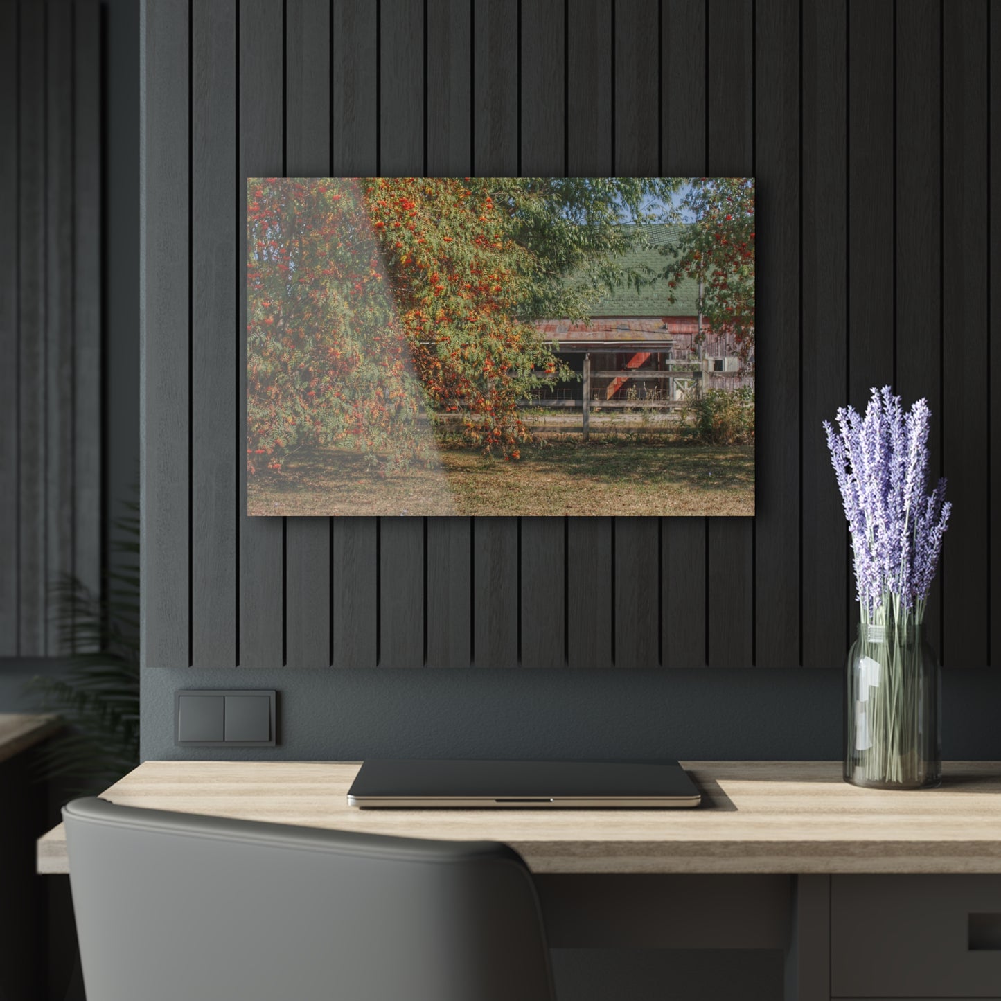 U R There Photography Farrand Road Red Coral by Flowering Tree Rustic Farmhouse Acrylic Wall Print