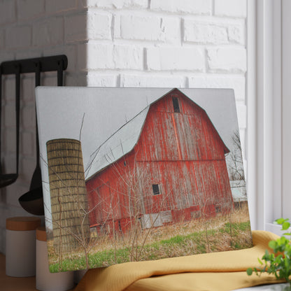 U R There Photography Columbiaville Red 2020 Rustic Farmhouse Tempered-Glass Cutting Board