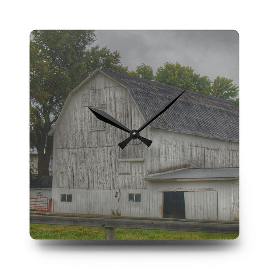 Columbiaville White Rustic Farmhouse Acrylic Analog Wall Clock 10.75'' × 10.75'' (Square)