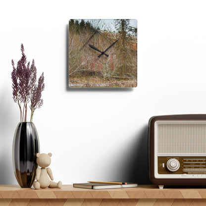 U R There Photography Klam Road Hidden Gable Red Rustic Farmhouse Acrylic Analog Wall Clock