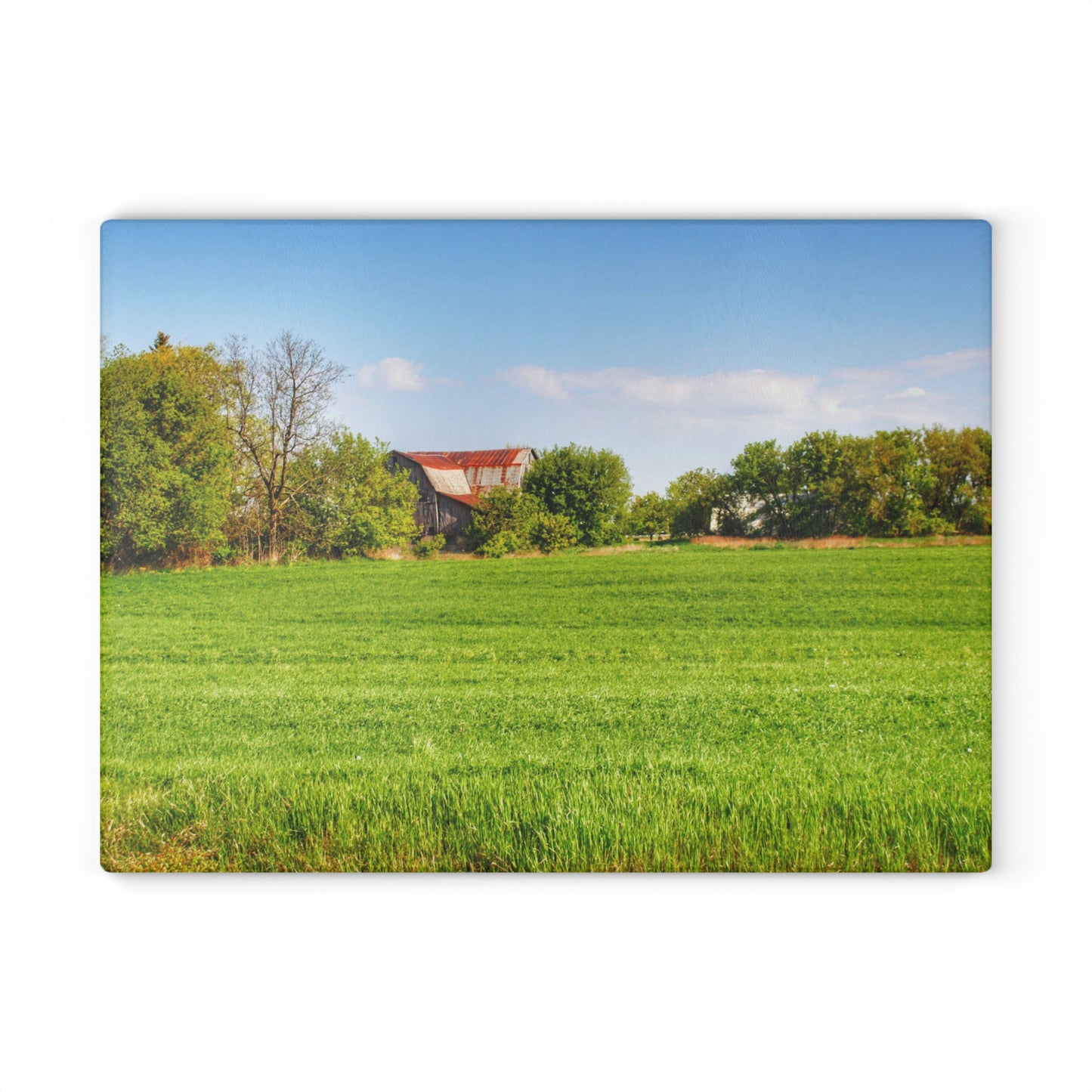 U R There Photography Deckerville Road Hidden Red Rustic Farmhouse Tempered-Glass Cutting Board