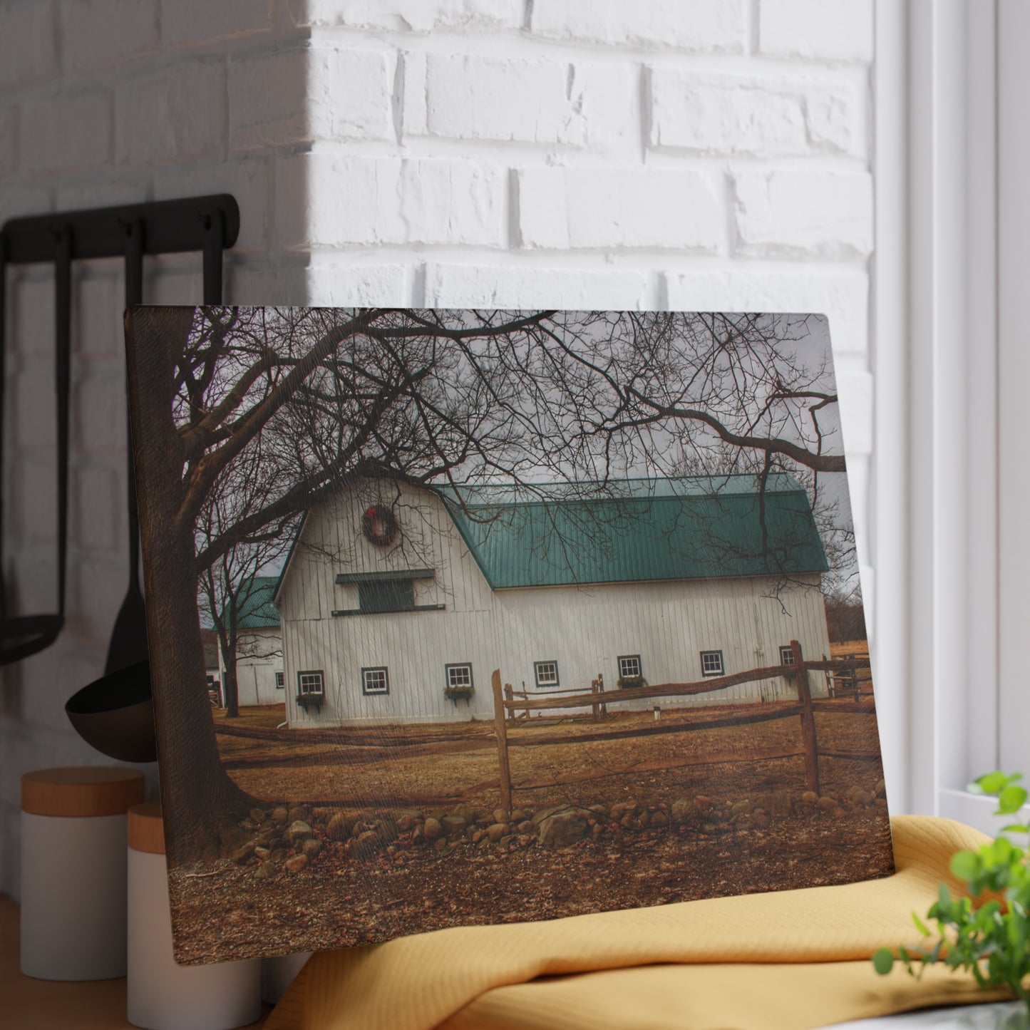 U R There Photography Wilder Road White Rustic Farmhouse Tempered-Glass Cutting Board
