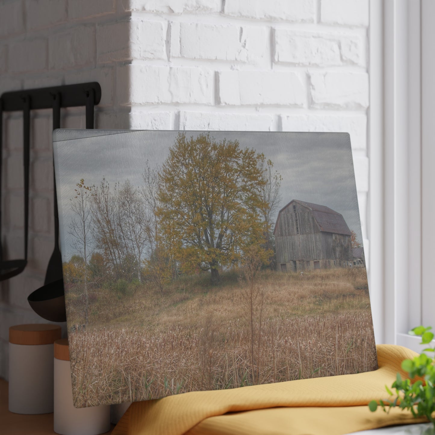 U R There Photography Swaffer Road Hilltop Grey Rustic Farmhouse Tempered-Glass Cutting Board