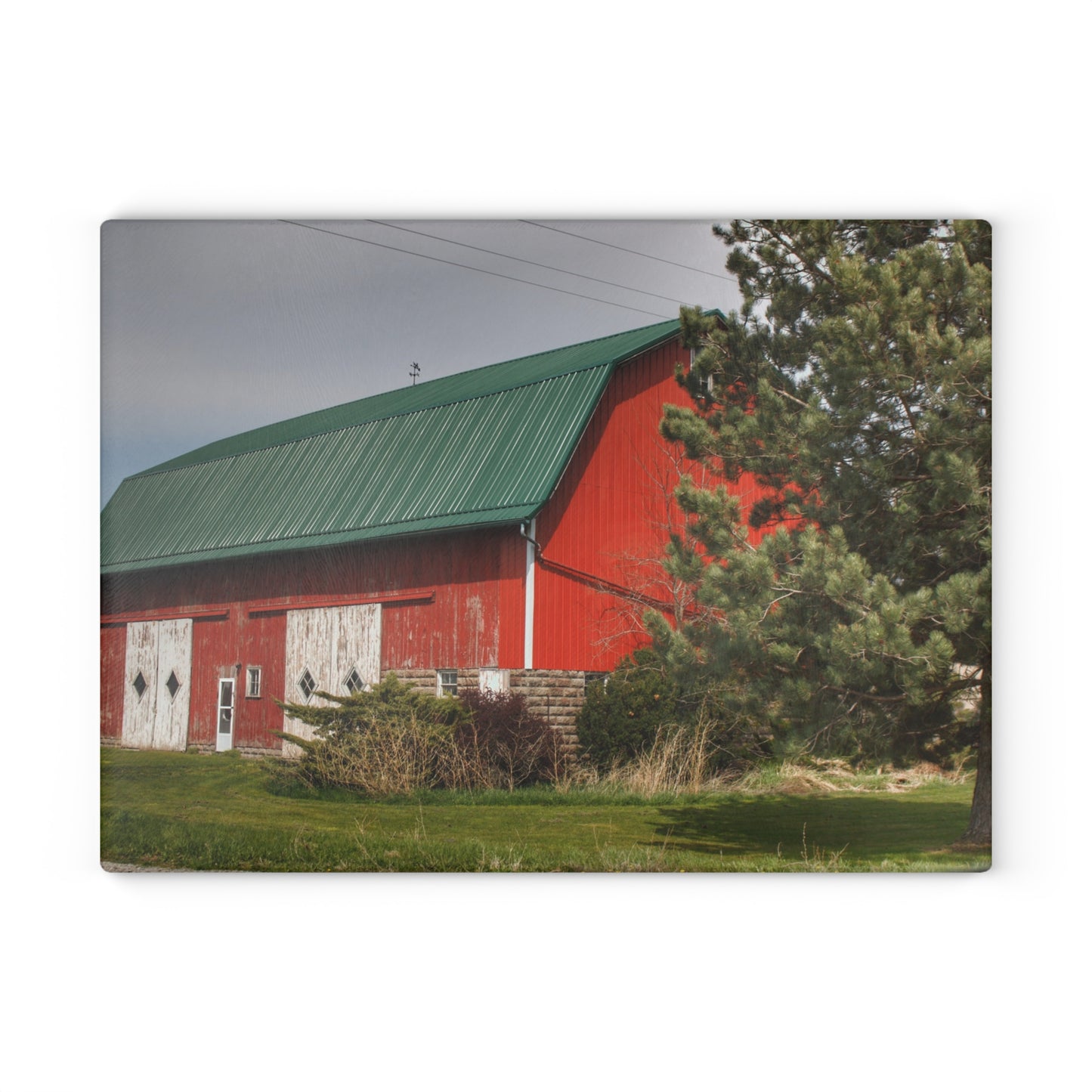 U R There Photography McAlpine Hidden Red Rustic Farmhouse Tempered-Glass Cutting Board