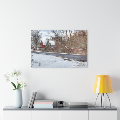 U R There Photography Dodge Road Winter Red Rustic Farmhouse Acrylic Wall Print