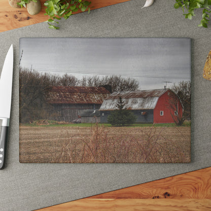 U R There Photography South Summers Road Rusted Grey and Little Red Rustic Farmhouse Tempered-Glass Cutting Board