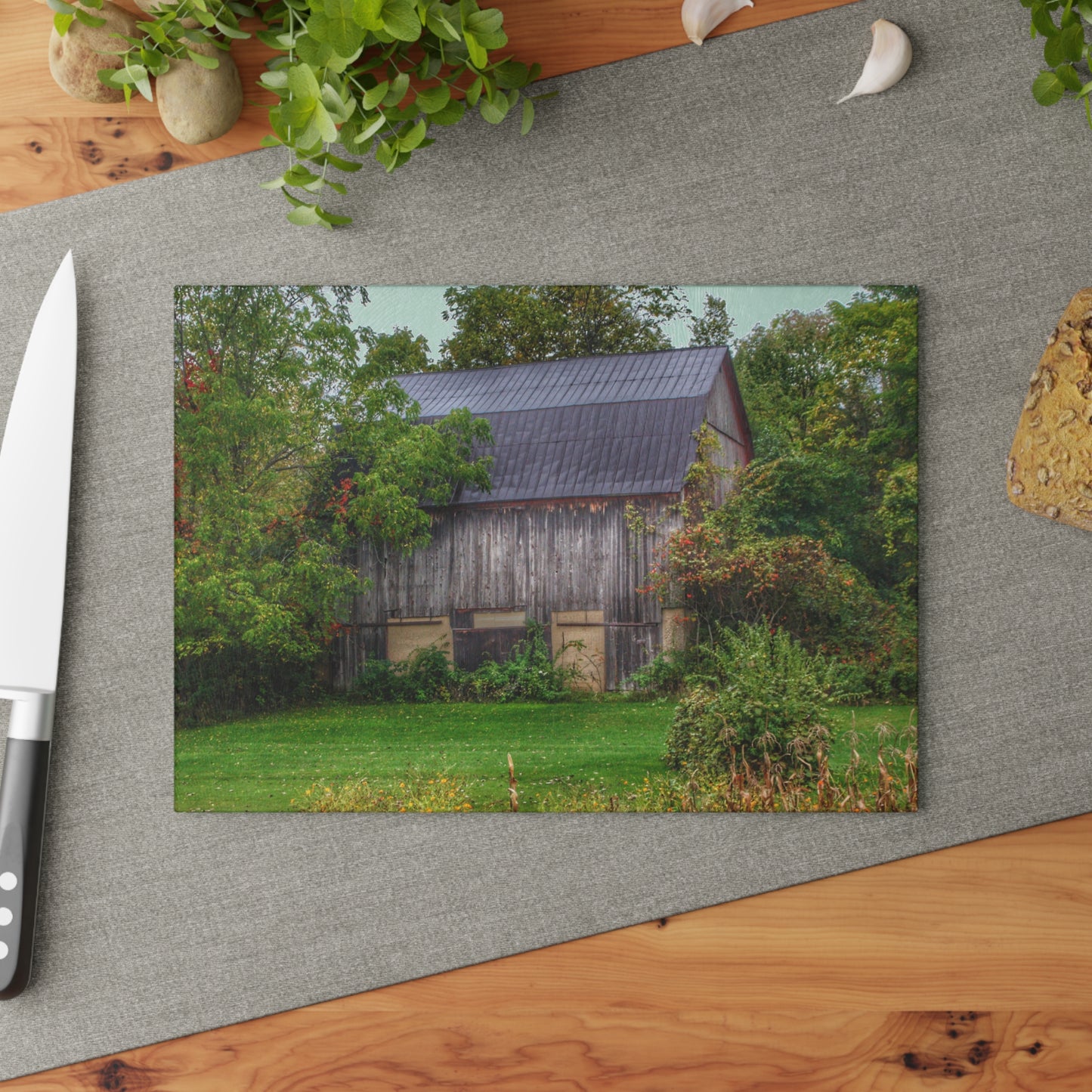 U R There Photography North Lake Road Hidden Grey Rustic Farmhouse Tempered-Glass Cutting Board