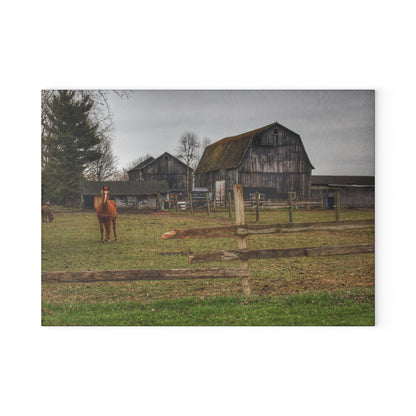 U R There Photography South Summers Road Old Grey and Caramel II Rustic Farmhouse Tempered-Glass Cutting Board