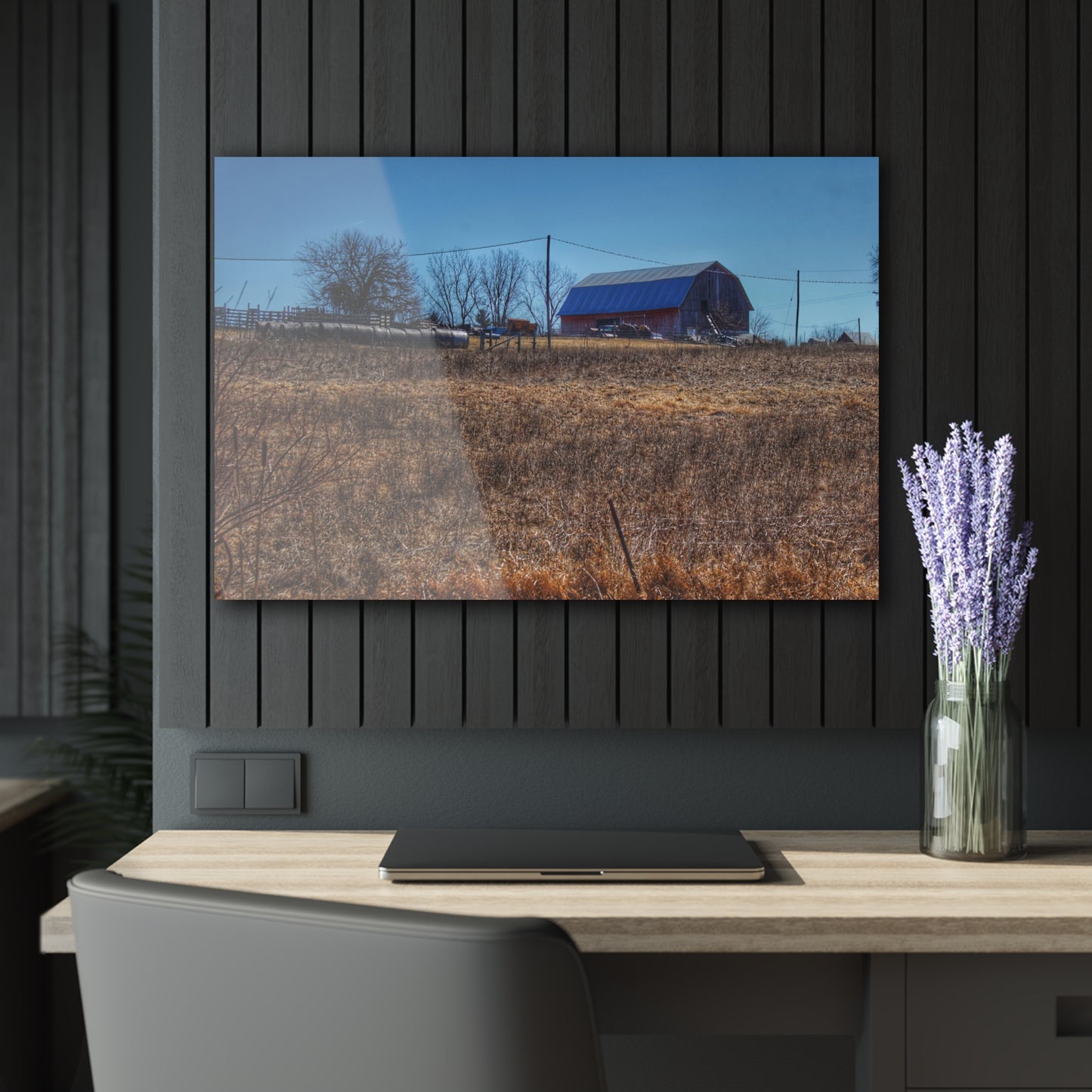 U R There Photography Marathon Haybarn on the Hill I Rustic Farmhouse Acrylic Wall Print