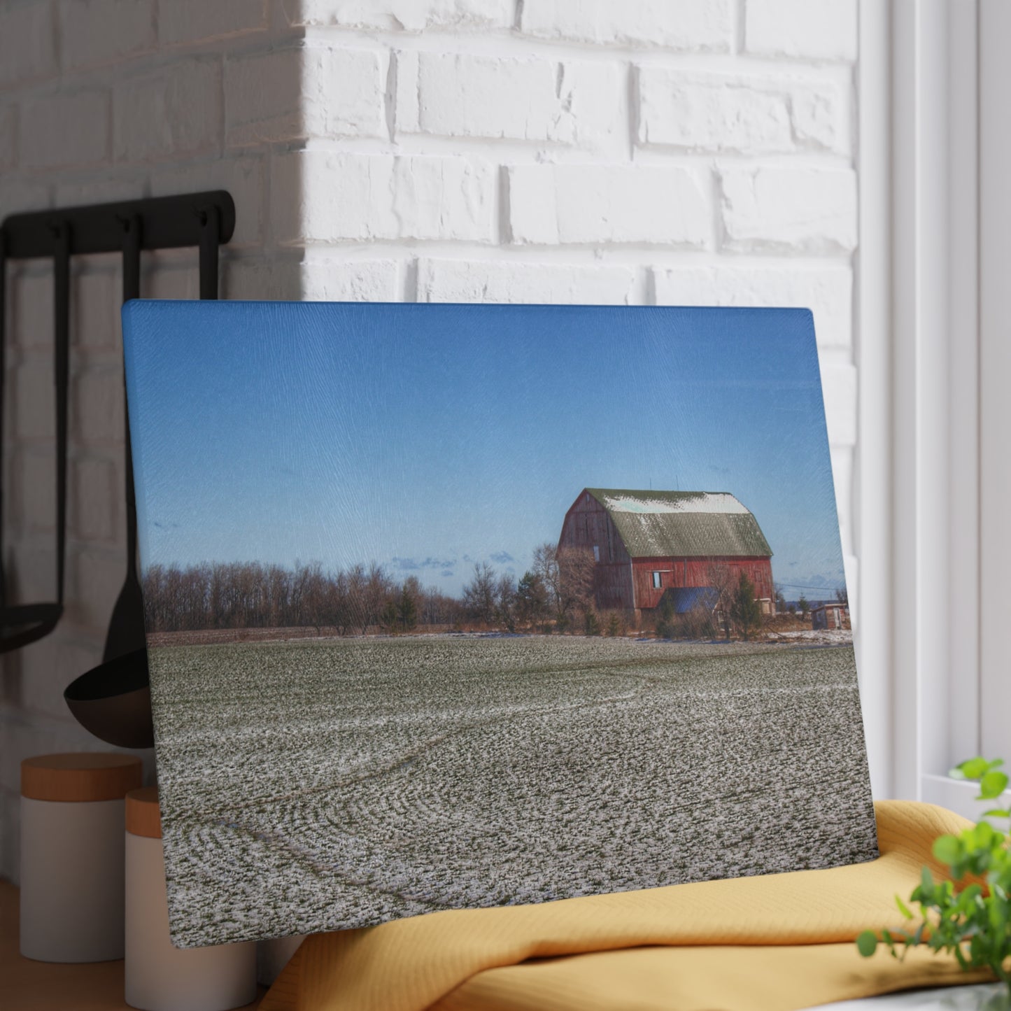 U R There Photography Early Spring Red I Rustic Farmhouse Tempered-Glass Cutting Board