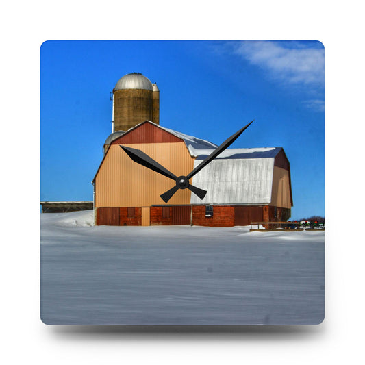 Bay City-Forestville Beige Barn Rustic Farmhouse Acrylic Analog Wall Clock 10.75'' × 10.75'' (Square)