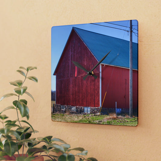U R There Photography Imlay City Road Red II Rustic Farmhouse Acrylic Analog Wall Clock