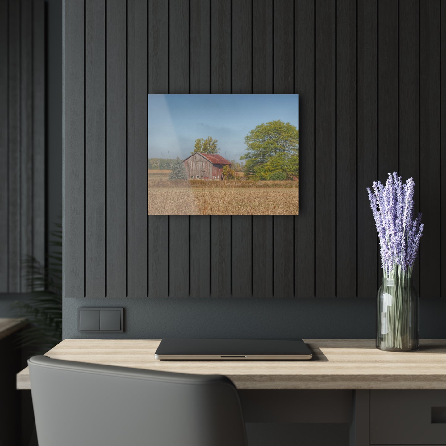 U R There Photography Brown City Wellman Line Road Little Red Rustic Farmhouse Acrylic Wall Print