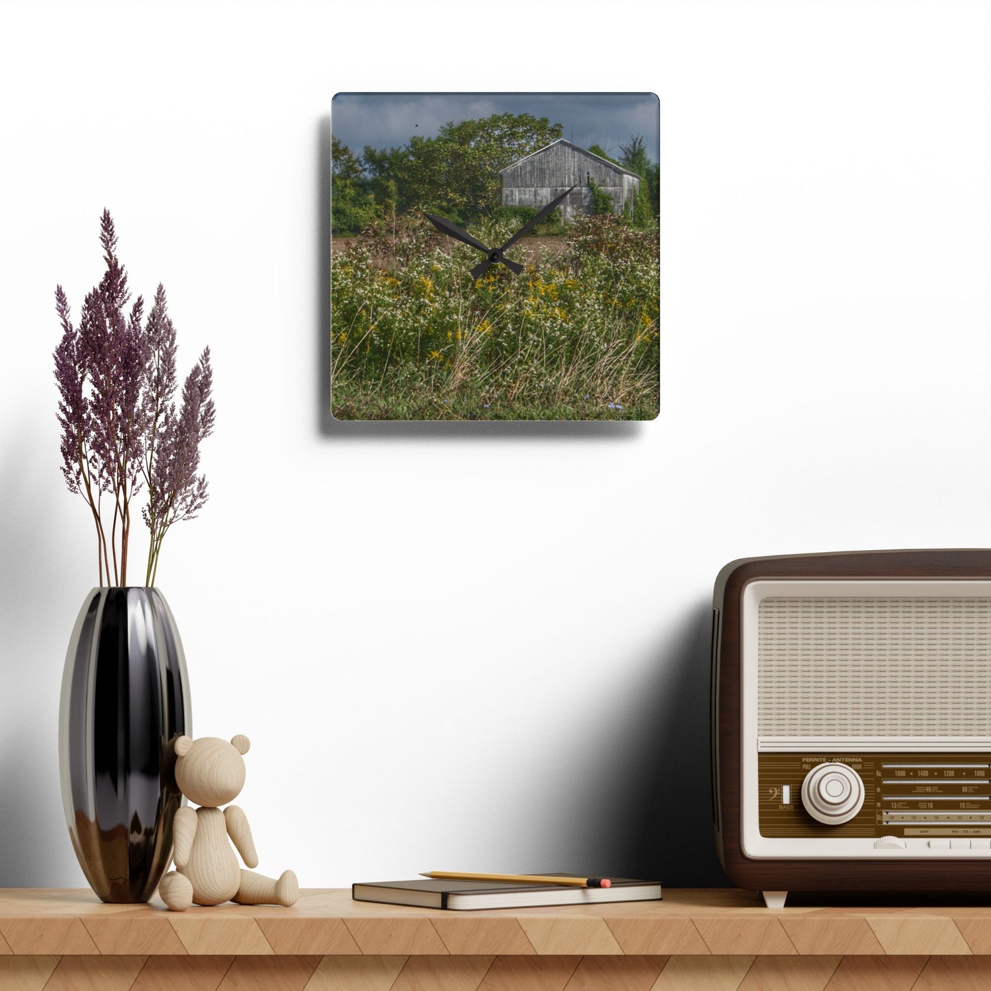 U R There Photography Almont Road Grey Rustic Farmhouse Acrylic Analog Wall Clock