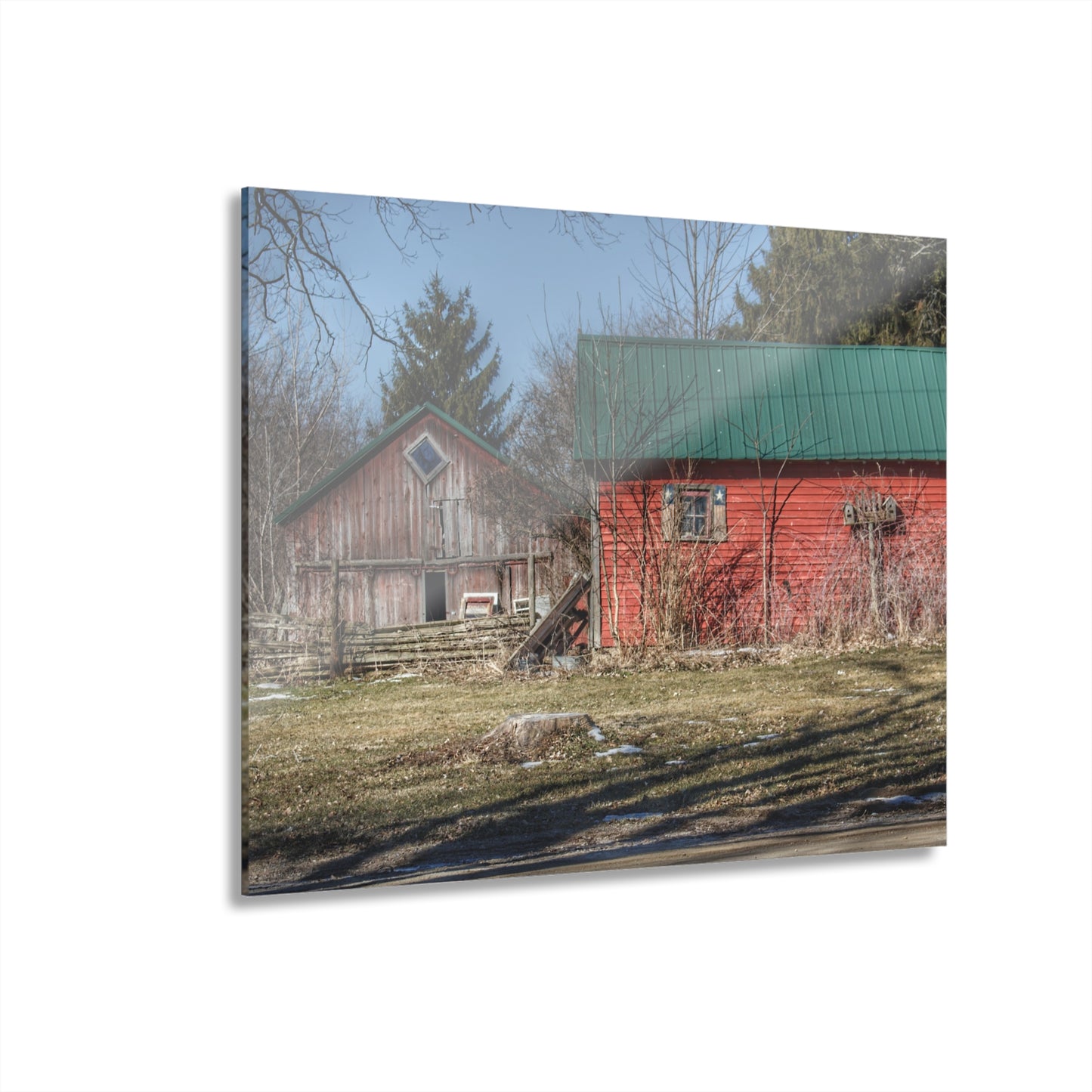 U R There Photography Roadside Reds Rustic Farmhouse Acrylic Wall Print