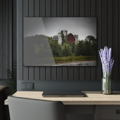 U R There Photography Castle Road Red and Silos in the Rain Rustic Farmhouse Acrylic Wall Print