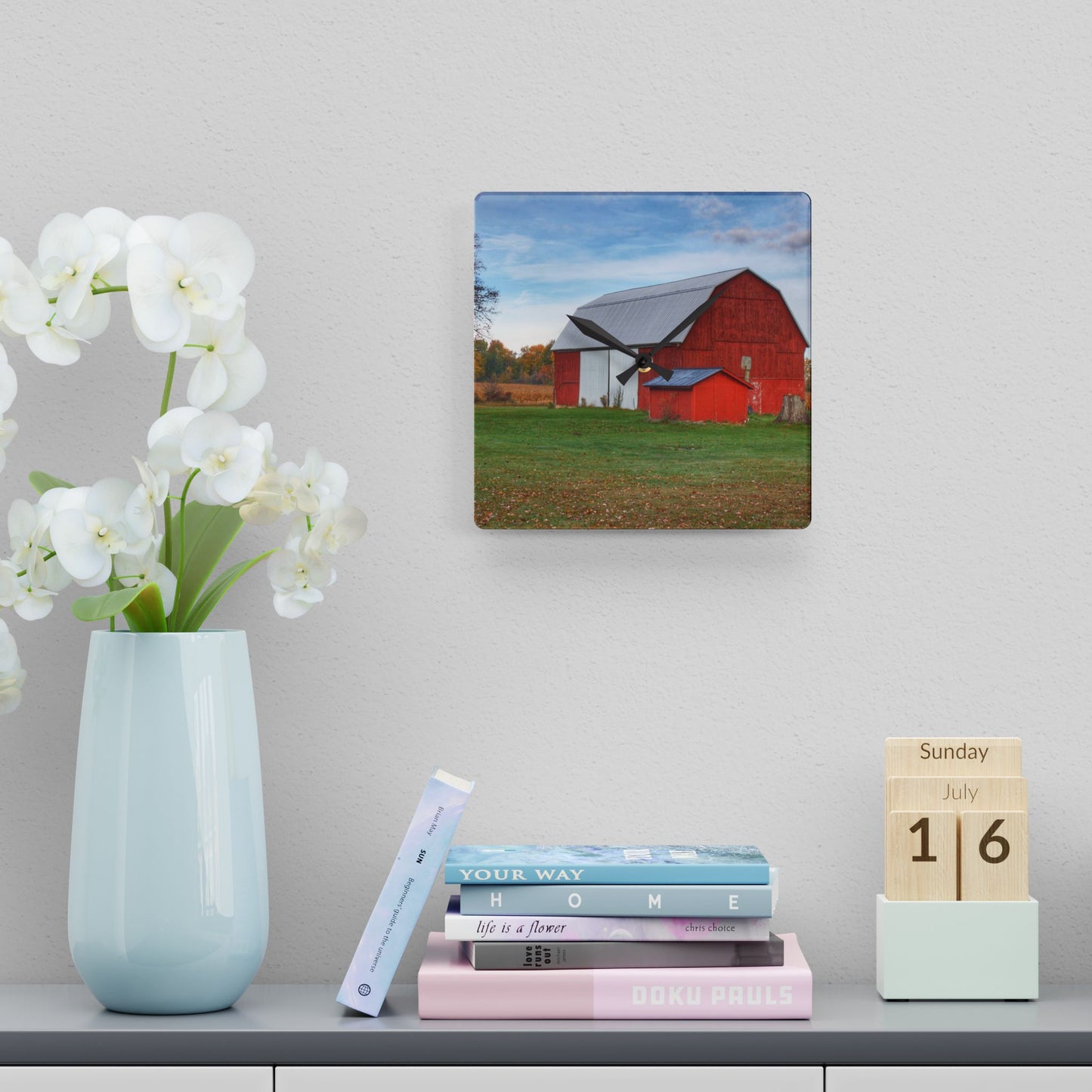 U R There Photography Ruth Reds Rustic Farmhouse Acrylic Analog Wall Clock