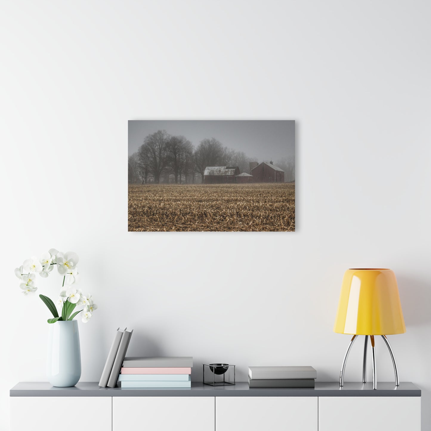 U R There Photography Farm in the Fog on Barnes Road Rustic Farmhouse Acrylic Wall Print