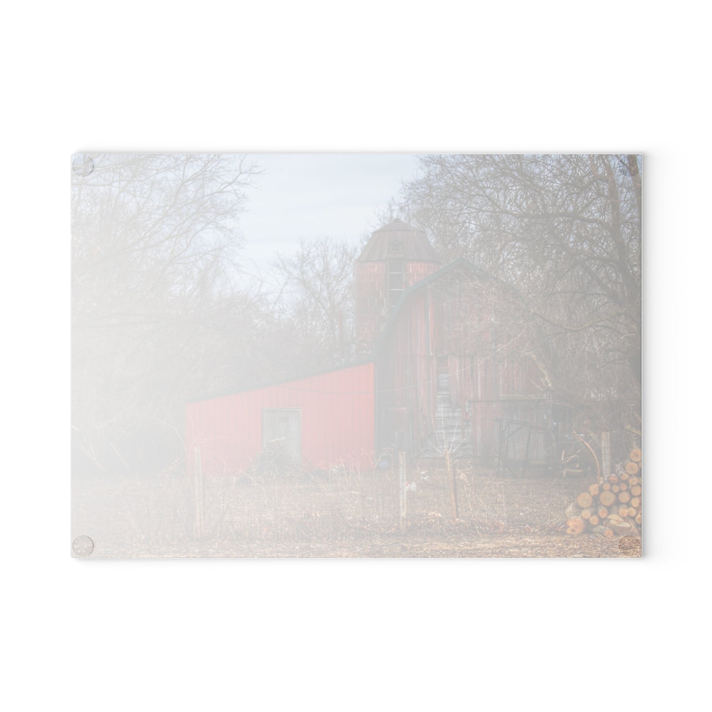 Barn Boutique Rustic Tempered-Glass Cutting Board| Bray Road Hidden Barnyard Red I