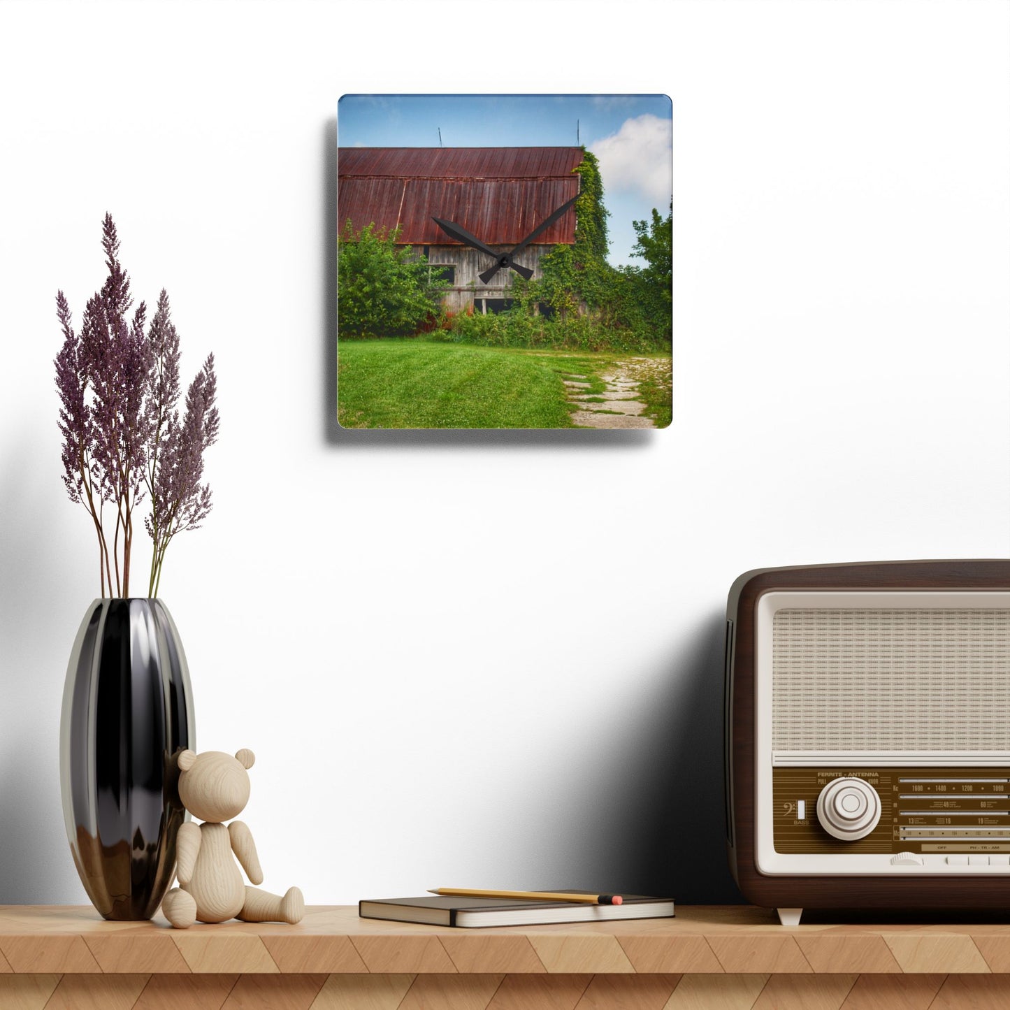 U R There Photography Grey Road Rusted I Rustic Farmhouse Acrylic Analog Wall Clock
