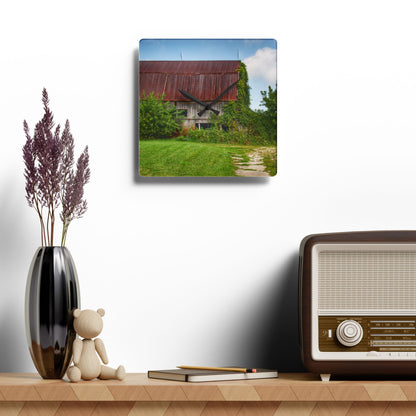 U R There Photography Grey Road Rusted I Rustic Farmhouse Acrylic Analog Wall Clock