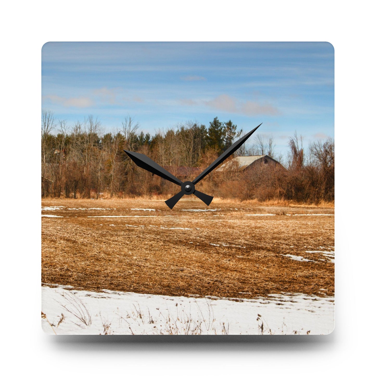 U R There Photography North Hunt Road Farm II Rustic Farmhouse Acrylic Analog Wall Clock