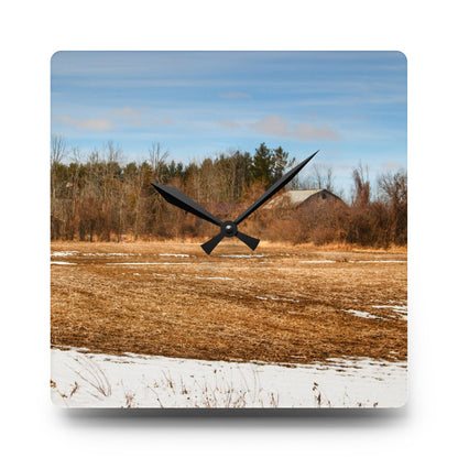 U R There Photography North Hunt Road Farm II Rustic Farmhouse Acrylic Analog Wall Clock