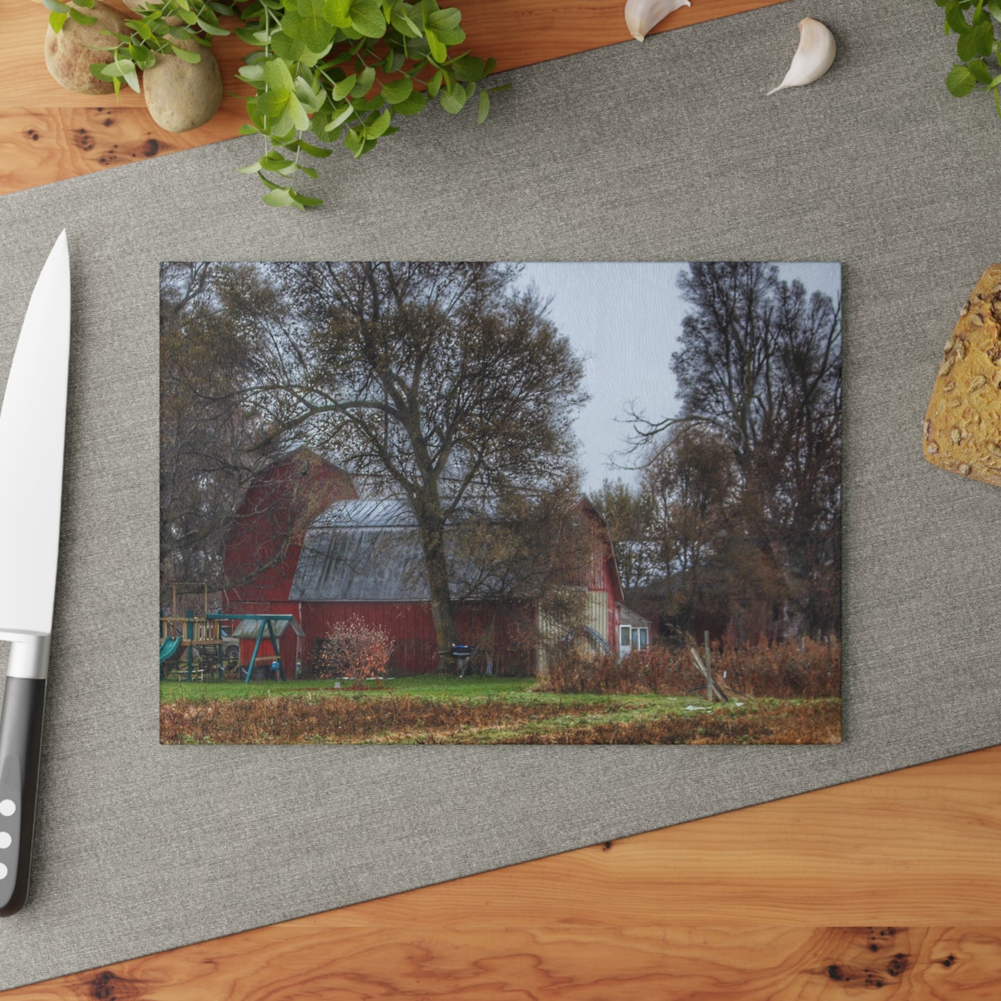 U R There Photography Dryden Road Reds Rustic Farmhouse Tempered-Glass Cutting Board