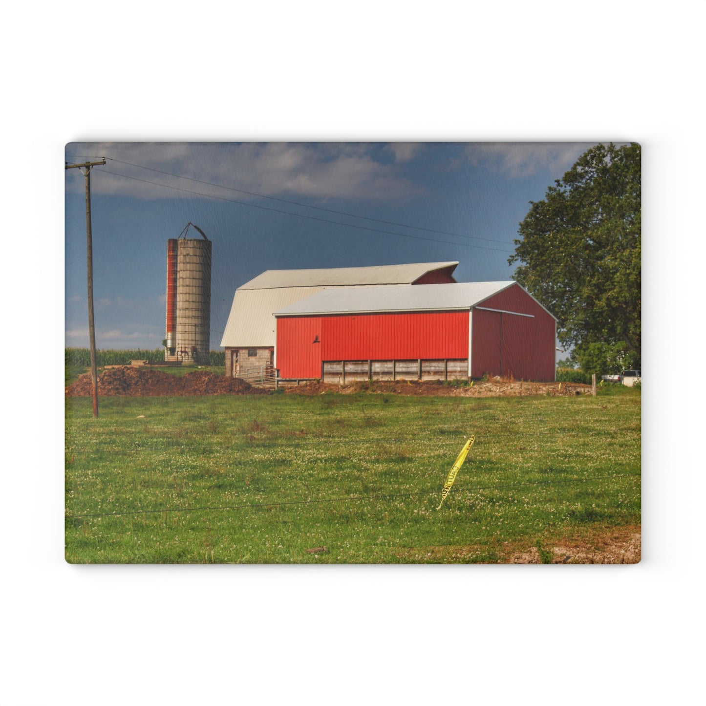 U R There Photography Clifford Farm and Silo Rustic Farmhouse Tempered-Glass Cutting Board