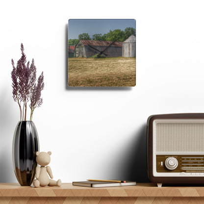 U R There Photography Hough Road Green Quonset I Rustic Farmhouse Acrylic Analog Wall Clock